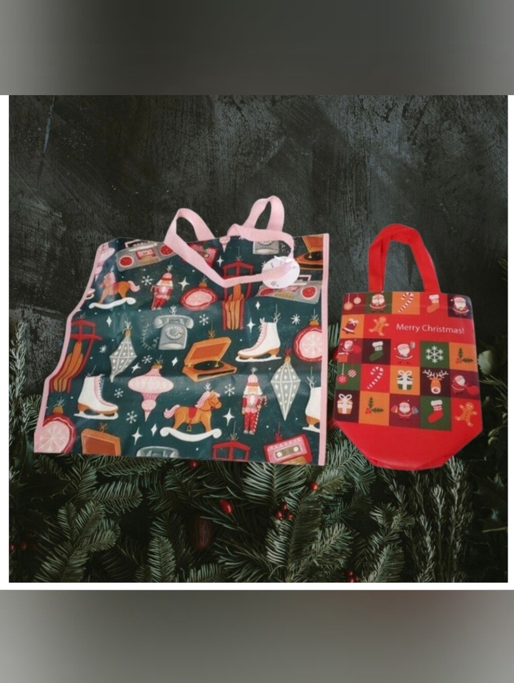 Marshalls Christmas Print Reusable Shopper Tote Bag & Small Gift Bag